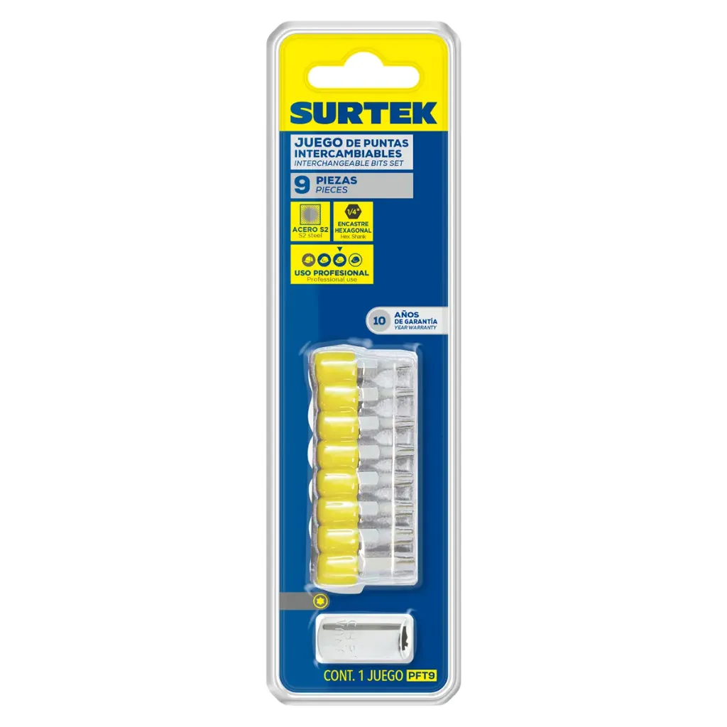 Juego 9 dados TORX/Seg, 1/4"xT8-T40 PFT9